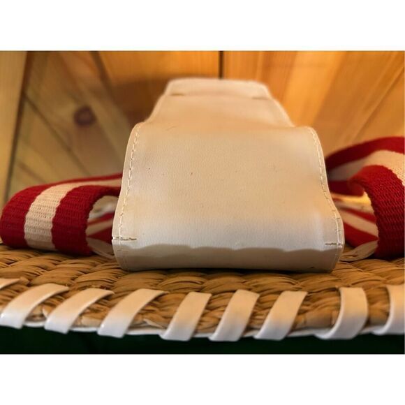 Donna Dixon Jennifer Rattan Basket Weave Red White Strap Tan Tote Handbag Purse - Picture 10 of 10